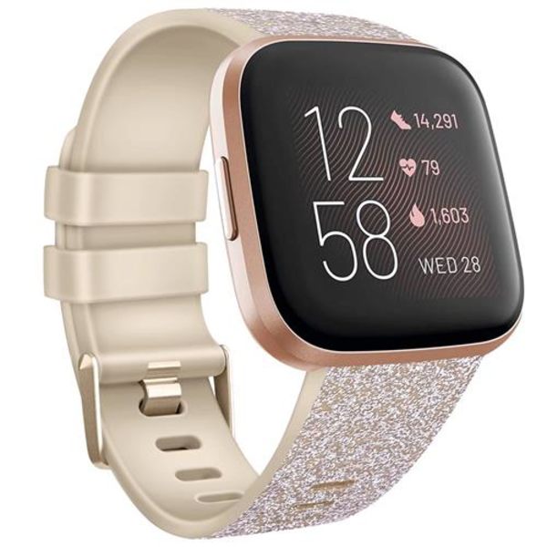 Armband för Fitbit Versa 2 Versa Band Mjuk TPU Ersättningsarmband för Fitbit Versa 2 Versa Lite Klockarmband Bling Silver Gold Size L For Versa 1 2