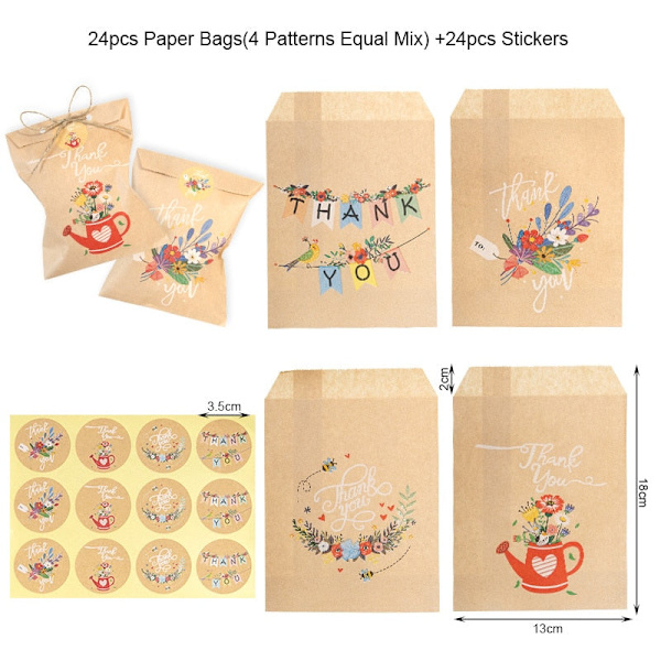 24 sæt julekraftpapirsposer Julemand Snemand Ræv Julefest Gavepose Slikkagepose Gaveindpakningsartikler 24sets Xmas Pattern2