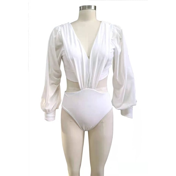 Trykket Langermet Bikini Sexy Hel Badedrakt Dame Pluss Størrelse Badetøy Sky Blue XXL