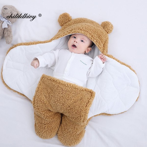 Pehmeät vastasyntyneen vauvan kapalointipeitot vauvan makuupussi kirjekuori vastasyntyneelle unipussi puuvilla paksuuntunut kotelo vauvalle 0-9 kuukautta brown-Fleece 6M
