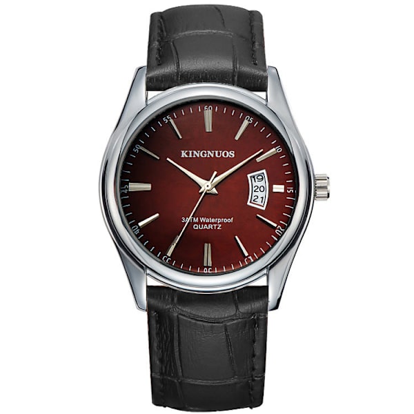 Trendy Mode Stålbælte Herre Kalender Vandtæt Læder Urrem Ur Brown Belt white plate men's