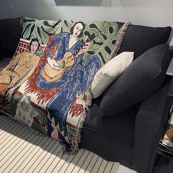 Lediga Filtar Matta Dekoration Gitarr kvinna Matisse Matta Soffa Fritidsmatta Enkel Tapestry Sofffilt Överkast Lines 125X150cm