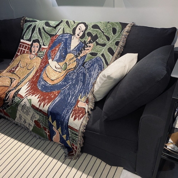 Uformelle tepper, teppedekorasjon, gitar, kvinne, Matisse-teppe, sofa, fritidsteppe, enkelt billedvev, sofateppe, pledd Good at snaps 125X150cm
