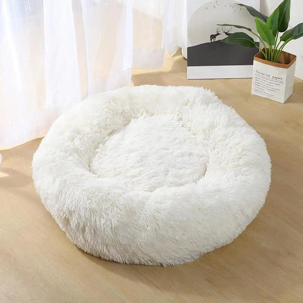 Deluxe Fluffig Extra Stor Hundbädd Tvättbar Rund Djursoffa Kattsängar Matta Hundkudde Djurbädd White 80cm
