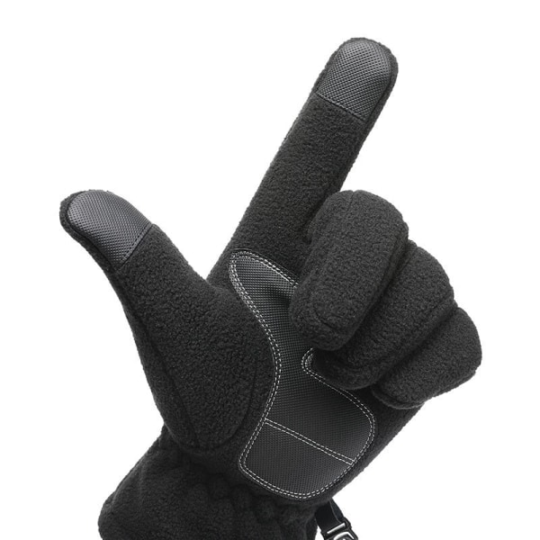 Män Kvinnor Vinter Polar Fleece Silica Gel Halkfri pekskärm Körvante Plus Sammet Tjock Varm Sport Cykelhandske F22 B Black L 19-22cm