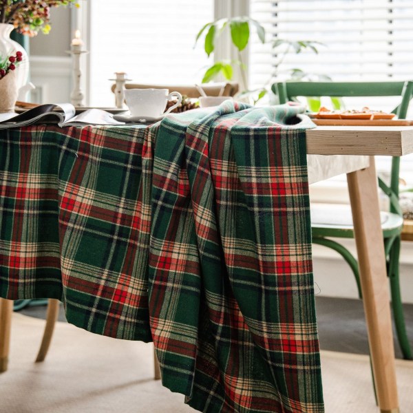 Julbordsduk skotsk grön rutig duk rektangulär hushållsduk foto högkvalitativ bomullsduk Green grid 140*140cm