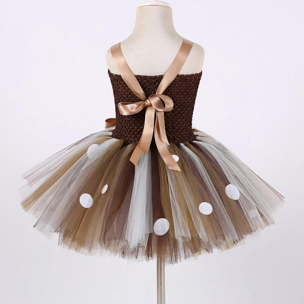 Hirvipuvut tytöille, joulumekko lapsille, Halloween-asut, poro tyllihame, syntymäpäiväprinsessan vaatteet, ruskea Dress with Headband