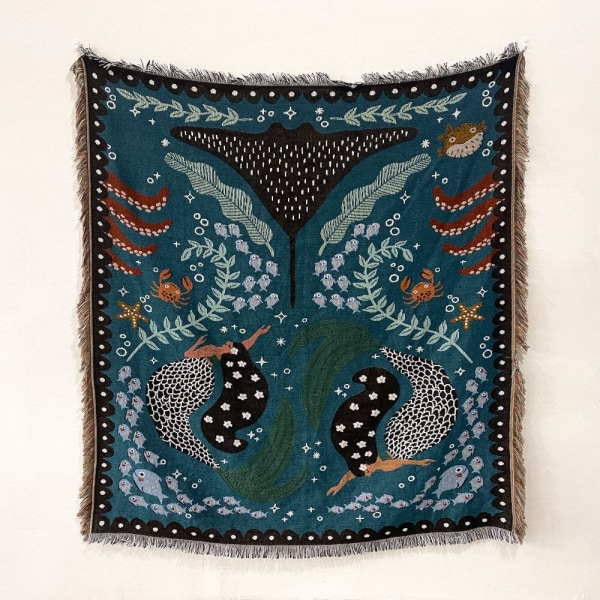 Boho Sofffilt Stickad Bomull Sofföverdrag Demonöga Viktad Tapet Bohemisk Tofs Boho Väggdeko Picknickfilt Filtar H 130x160cm