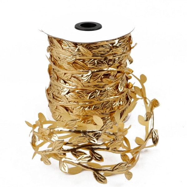 10 meter silke bladformet kunstig blomst grønne blader for bryllupsdekorasjon DIY krans scrapbooking håndverk falsk blomst Golden