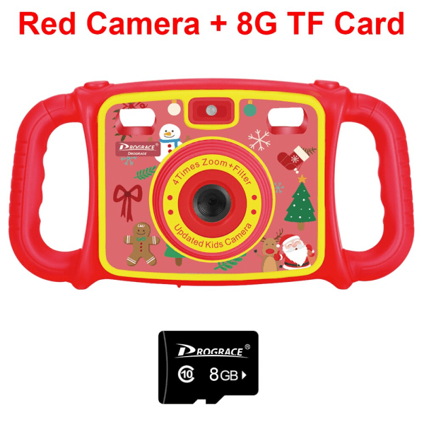 Barnvideokamera Videokameraleksak för barn Digitalkamera Foto Barnkamera Flickleksak Barn Födelsedagspresent för flicka Pojke Red Camera 16G Card