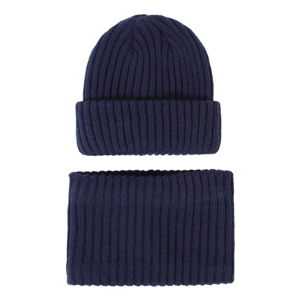 Strikket Lue Barnes 2023 Høst og Vinter Nytt Lueskjerfsett Stripet Strikket Ullue Navy blue M code