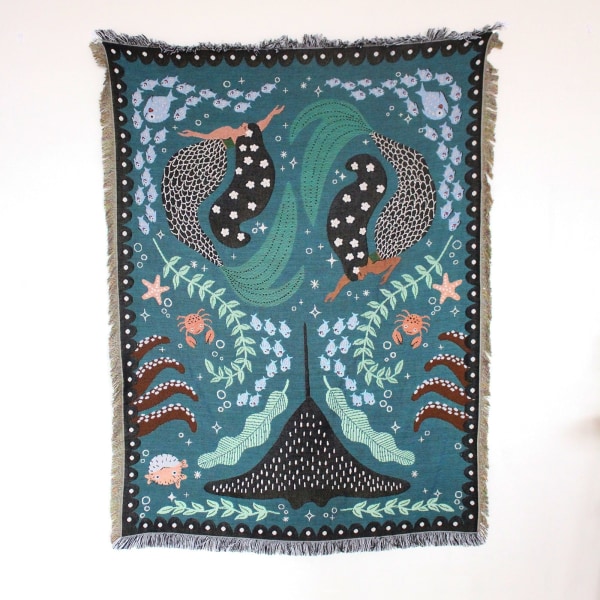 Nordisk Pläd Filt för Säng Sofföverdrag Vardagsrumsinredning Sofffilt Fritidsöverkast Utomhus Camping Picknickmatta Boho Tapestry XT07-5 130X160cm