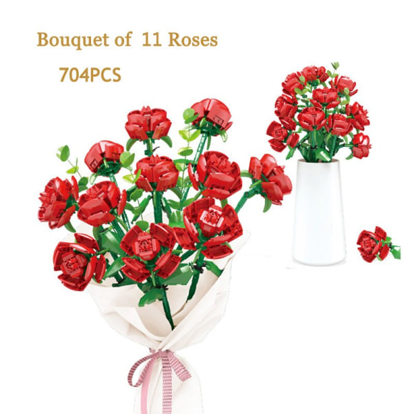 Bukett DIY Byggklossar Romantisk Ros Blomma Bonsai Kaktus Blomma Växt 3D Modell Tegelstenar Barn Pedagogisk Leksak Flickpresent 8302 No Box