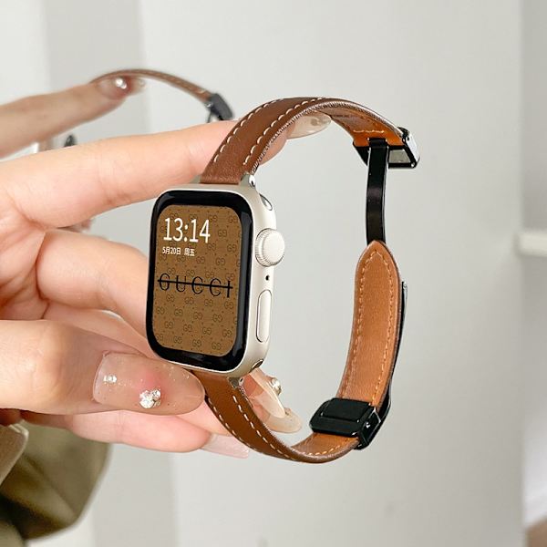 Klockarmband för Apple Watch iWatch för 1/2/3 generationen 42mm läder vikbart magnetiskt spänne - brun