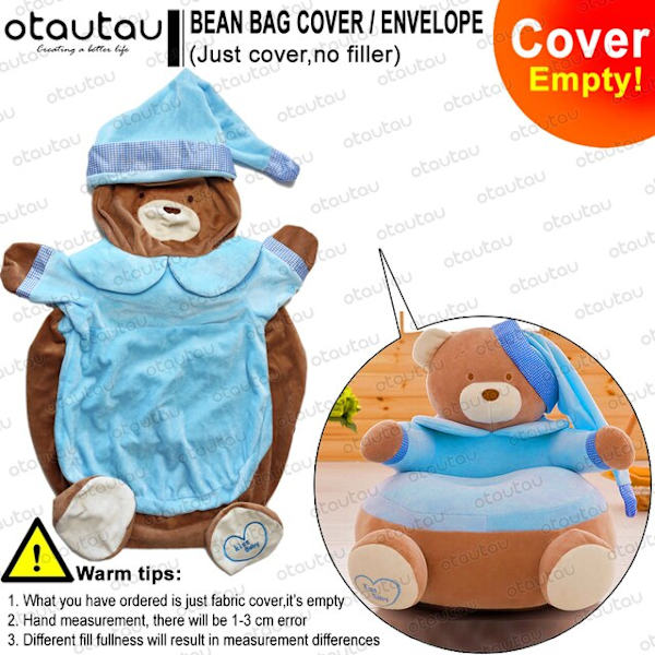 Barn Tecknad Sofföverdrag Sittsäck Stol Söt Puff Ottoman Fåtölj Soffa Mjuk Sammet Golvsits Puff Futon Barnmöbler Gåva blue bear-hat