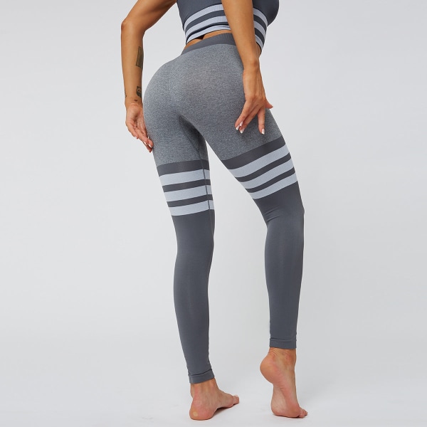 Europeisk och amerikansk sexig persika höft Yogabyxor med hög midja, stickade sömlösa och andningsbara randiga Yoga- fitness för kvinnor 6088 pants-Black M