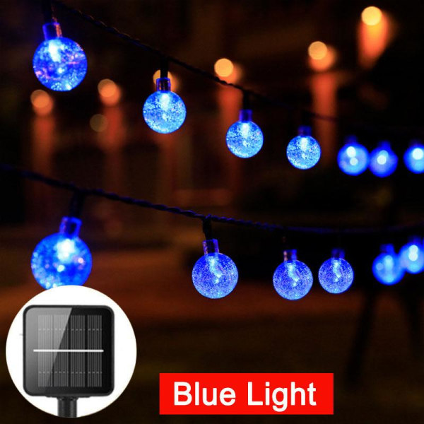 Utomhussolljus LED kristallkula ljusslinga IP65 vattentät solar laddningsljus för innergård Bubble Ball Trädgårdsdekorationslampor Blue 22M-200LED