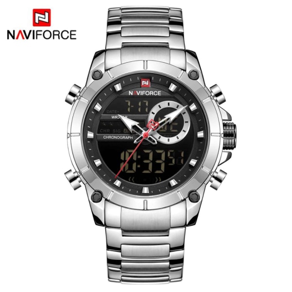 Herr Militär Sport Armbandsur Guld Quartz Stål Vattentät Dubbel Display Herrklockor Relogio Masculino GG