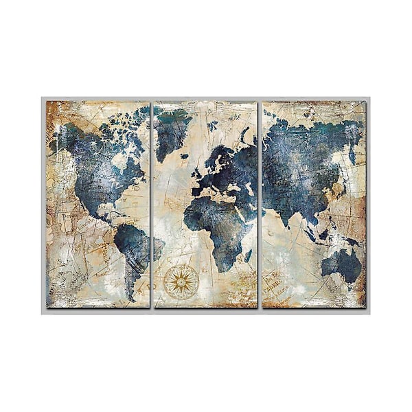 Tryckt Non-woven Canvas Världskarta 3 Delar Målning Tavla Väggdekor Bild 30*60cm