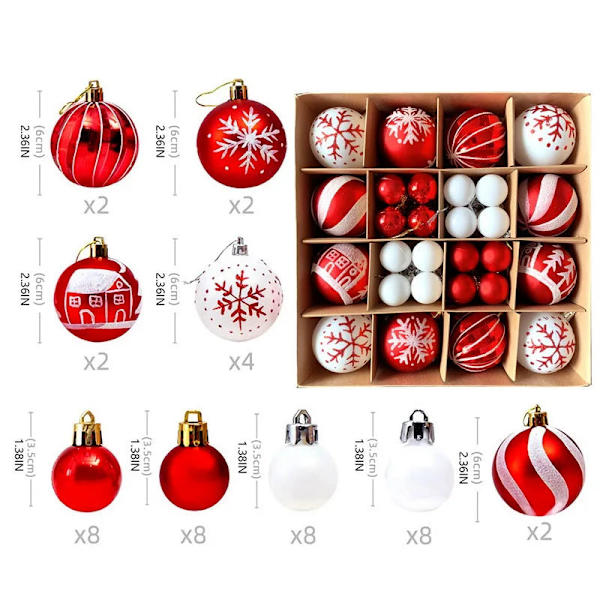 Julgranskulor 42/44 st 6 cm Stora Julkulor Flerfärgade Kuldekorationer Julgransprydnader Set för Hemfest 44pcs F As picture