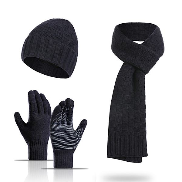 Ullskjerf Fortykket High-End Vinter Termisk Rutete Lue Skjerf Hansker Tredelt Sett Wine Red