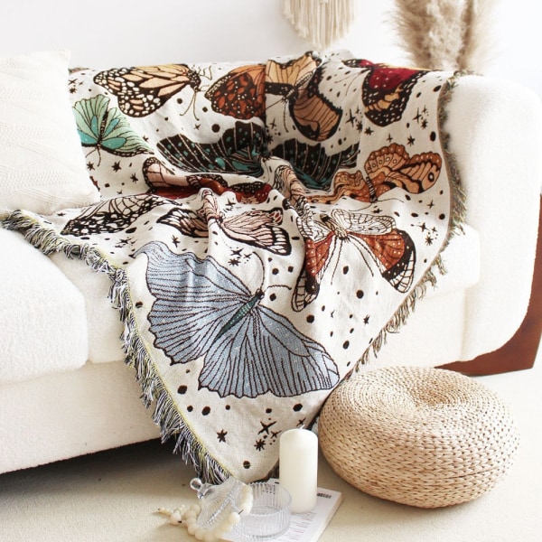 Boho Sofffilt Stickad Bomull Sofföverdrag Demonöga Viktad Tapet Bohemisk Tofs Boho Väggdeko Picknickfilt Filtar L 130x160cm