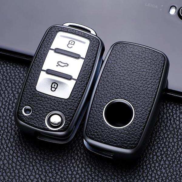 Läder Bilnyckelfodral Fullt Skydd Skalväska för Polo Tiguan Passat Golf Jetta Lavida Skoda Octavia Red