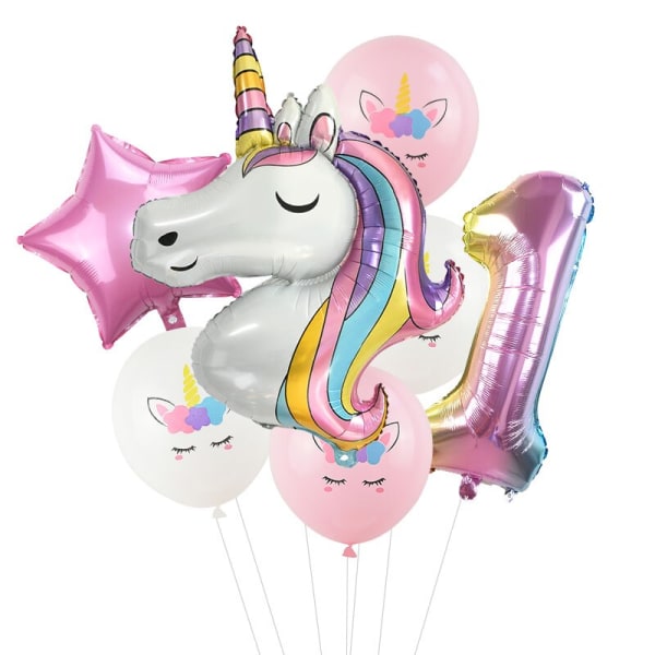 Regnbue Enhjørning Bursdagsfest Dekorasjon Engangsservise Sett Enhjørning Ballong Jente Baby Shower Barn Bursdagsfest Utstyr number1 set