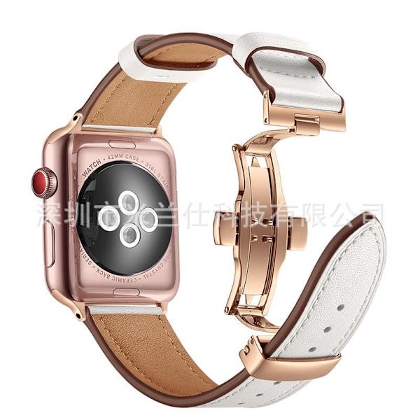 Kellon ranneke Apple Watch iWatch 38/40/41/42mm - S10 13 valkoinen + ruusukultainen perhoslukko