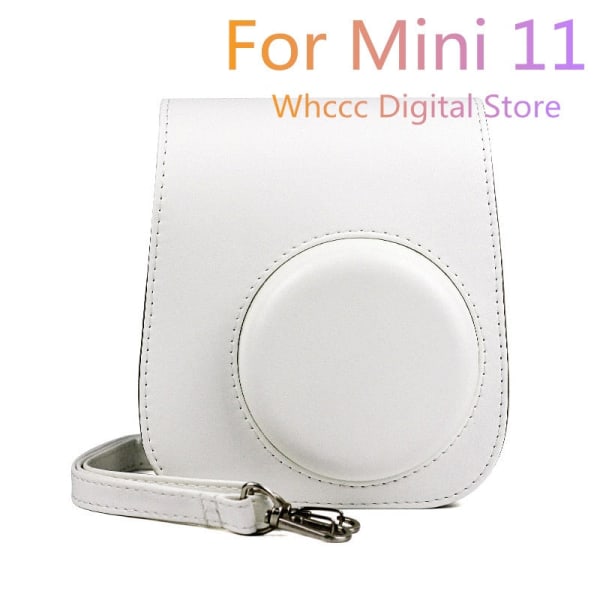 För Instax Mini 11 case PU-läder, mjuk cover för Fujifilm Polaroid-filmkameraväska med axelrem White1