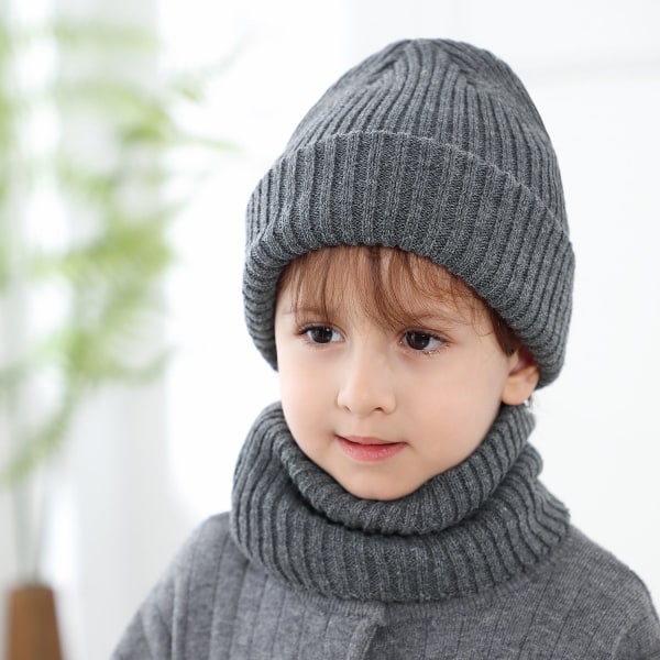 Stickad Mössa Barn 2023 Höst och Vinter Ny Mössa Halsduk Set Randig Stickad Ullmössa Light gray S size
