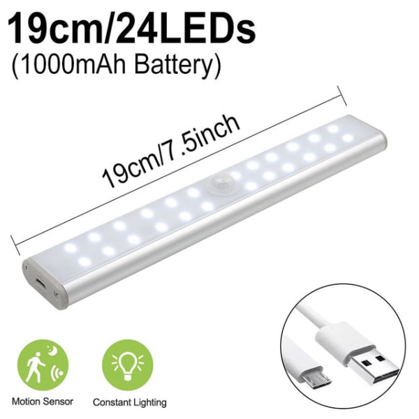 Rörelsesensor Nattlampa Dimbar Skåplampa LED Under Skåplampa för Garderob Trappor Kök 30cm 20LED Dimmable White