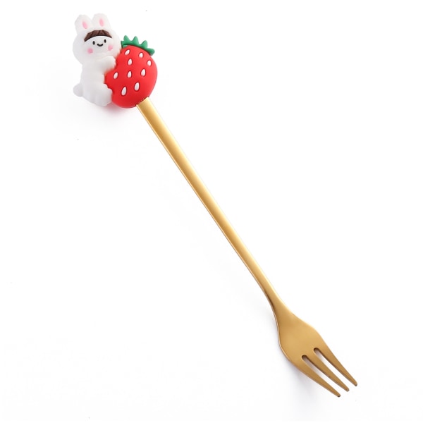 Fruktgaffel Söt Barnservis Vattenmelonsked Docka Tårta Dessertgaffel Rostfritt Stål Kaffesked Red Strawberry Golden Spoon