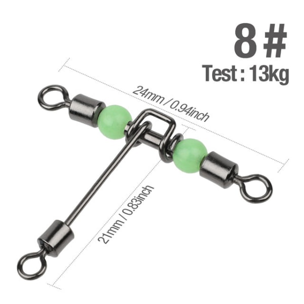 Fishhook 20 stk. Fiskesvirvel Konnektor Leje Rullende 3 Vejs T Form Fiskekrog Lokke Line Konnektor Fiskegrej Lysende Perler Size 8 20 pcs