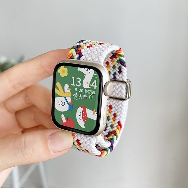 Klockarmband för Apple Watch iWatch för 1/2/3 generationen 42mm klockarmband vit regnbåge flätat rep elastiskt band