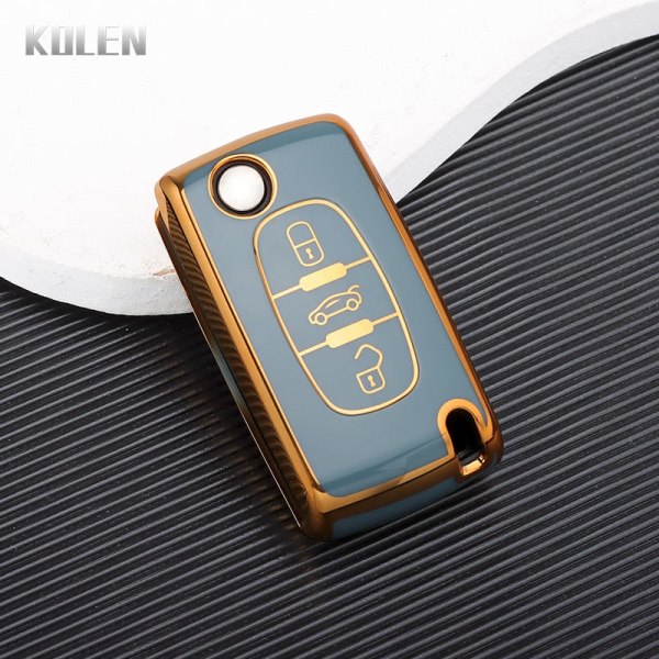TPU Bil Fjärrkontroll Nyckel Fodral Skal För Peugeot 107 207 307 308 407 607 3008 5008 För Citroen Xsara Picasso C5 C6 C8 Nyckellös 3 Button Gray