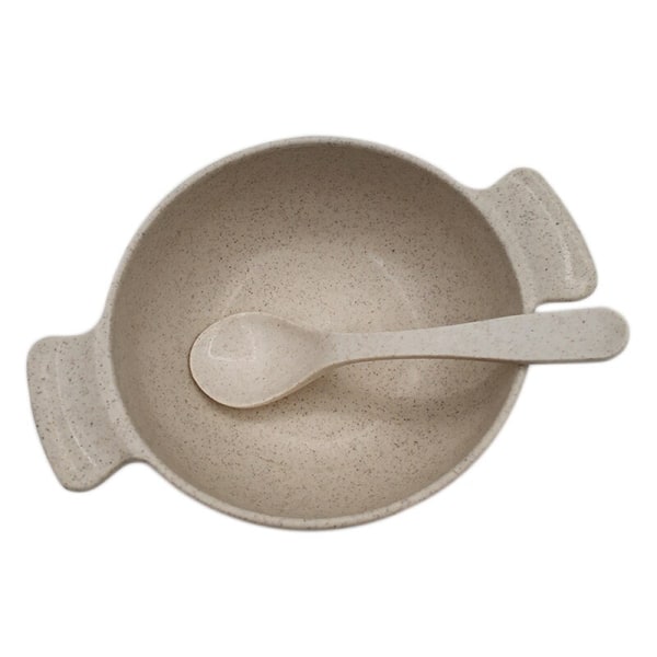Matset för spädbarn, miljövänlig vetestrå, tallrik för spädbarn, barnservis, middagsservis, anti-het träningsskål + sked Beige Set
