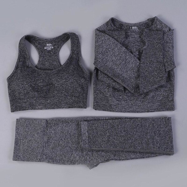 Yoga Sæt Gym Sportstøj Løb Træningstøj Til Kvinder Dark Grey 3 pcs S