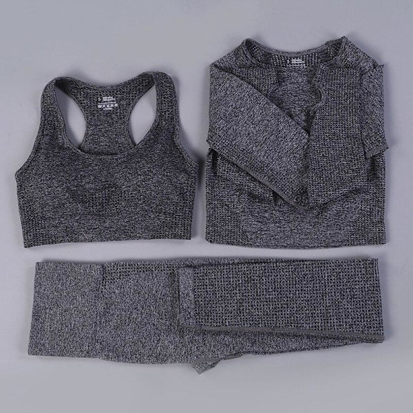 Yoga Set Träningskläder Gym Sport Löpning Träningskläder För Kvinnor Dark Grey 3 pcs L