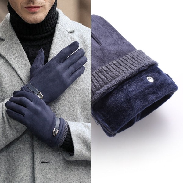 Herre Høst Vinter Semsket Pluss Fløyel Hold Varm Berøringsskjerm Utendørs Sport Hansker Mote Solid Elastisitet Kjøre Sykling 10 One Size