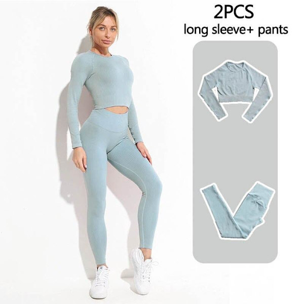 Yoga Set Träningskläder Toppar Och Leggings Sportdräkter För Kvinnor BraPants Khaki S