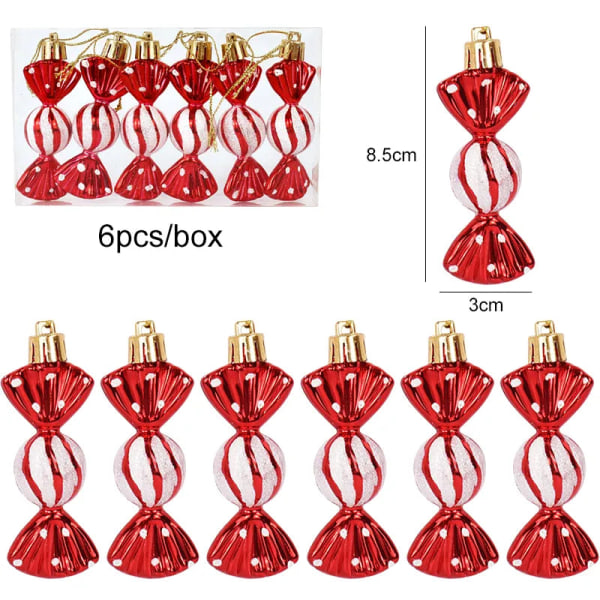 6 st Jul Lollipop Polkagris Hänge Julgran Hängande Boll Ornament Juldekorationer för Hemmet 2024 Nyårspresent Set8