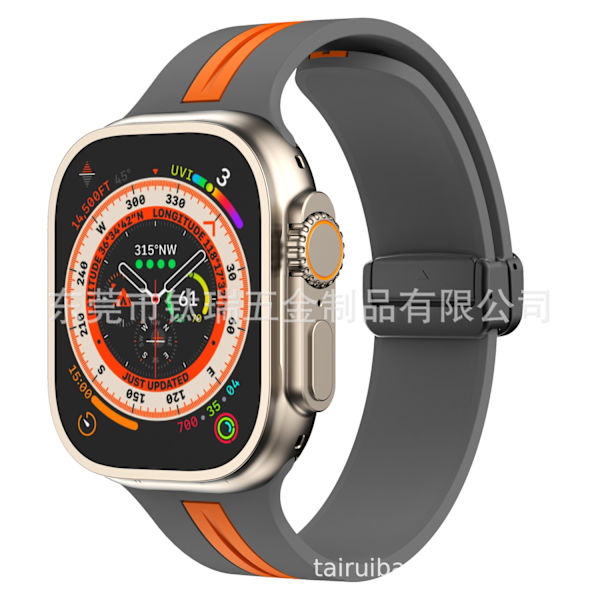 Klockarmband för Apple Watch iWatch 42/44/45/49mm grå orange svart spänne