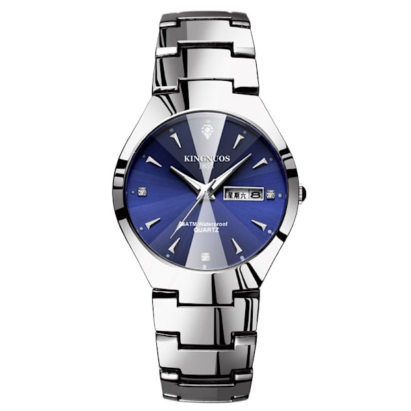 Automatisk Quartz Ikke-Mekanisk Wolfram Stål Farve Stålbånd Parur Lysende Kalender Herre og Dame Vandtæt Studenterur Silver Streak blue men's