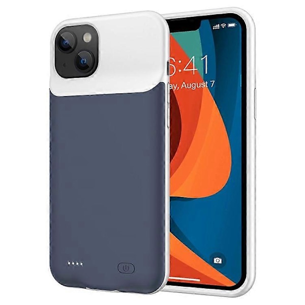D88 Kompatibel for iPhone 14 7000mAh Batterideksel med LED-indikator Bærbar Ladeetui Powerbank Telefondeksel, Støtter Lyd F Blue