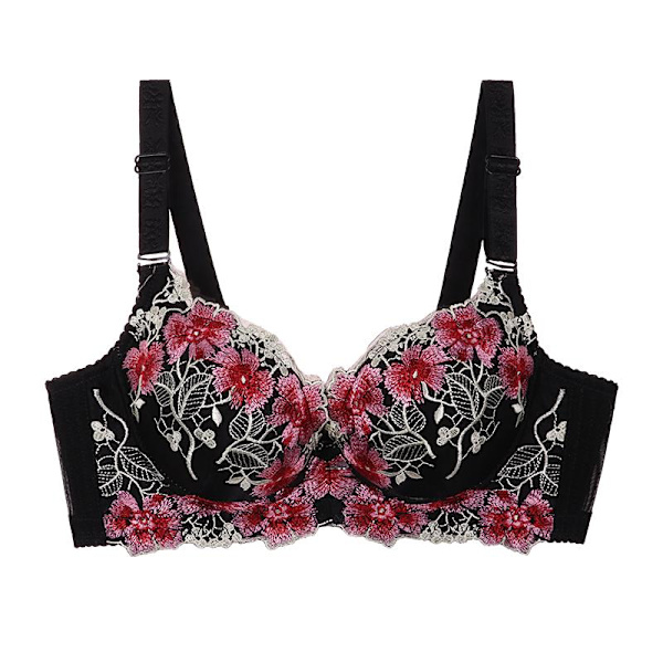 Klassisk Kineseri Broderi BH Stor Storlek Push Up BH Förtjockad Bröstkudde Underkläder BC Kupa Black 38/85
