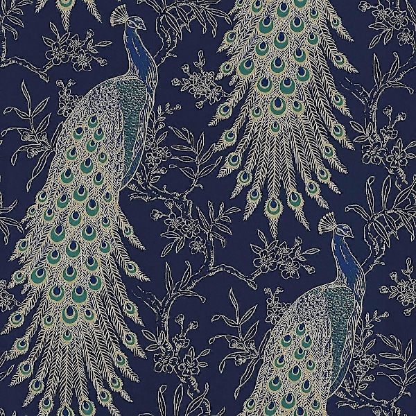 Portfolio Påfugl Tapet Navy / Guld 282992