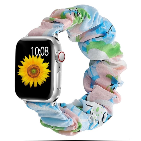 Scrunchie Strap för Apple Watch Band 44mm 40mm iWatch 42/38mm Elastisk Nylon Solo Loop smart armband applewatch serie 5 43 SE 6 White red flower 42mm or 44mm