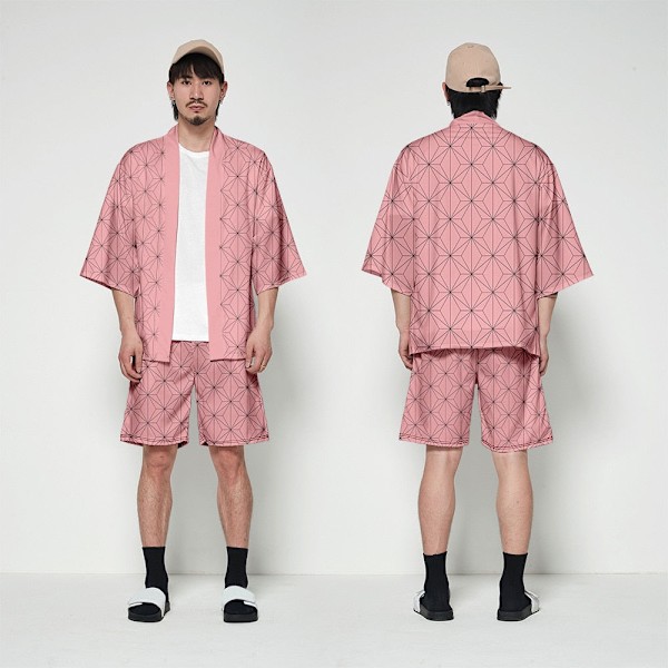 DIOCOS Demon Slayer Kimono Kimetsu No Yaiba Nezuko Cosplay T-shirts Kostume Mænd Kvinder Jakke Frakke Shorts Sæt til Halloween Fest H XXXL