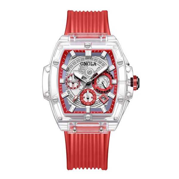 Fashion Transparent Fodral Multifunktionell Självlysande Vattentät Herrklocka Damklocka Transparent black and red (Red Belt)